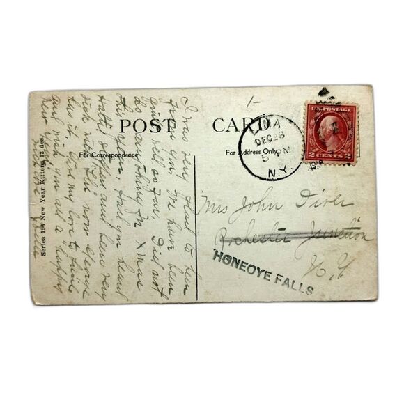 New Year Kittens Postcard Posted Series 196 Washington Red 2 Cent Stamp Vtg - Picture 2 of 2